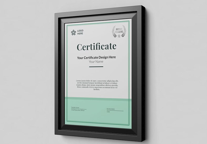 certificate with frame